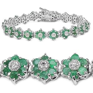 Buy 7.05 Carat Genuine Emerald Round and Diamond Accent Silver Bracelet by JewelzDirect