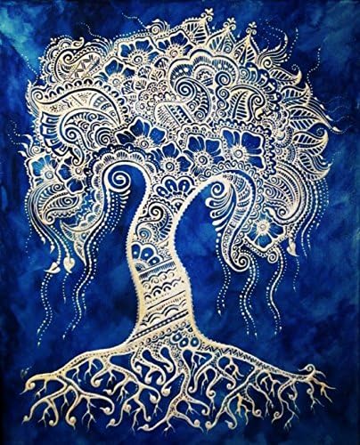 Blues Tree Of Life Henna Mehndi Print Wood Frame Canvas Prints 12" X 16"