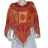 Poncho Womens Outerwear in Wool Jacquard Design India 40  x 40  (pnch266)