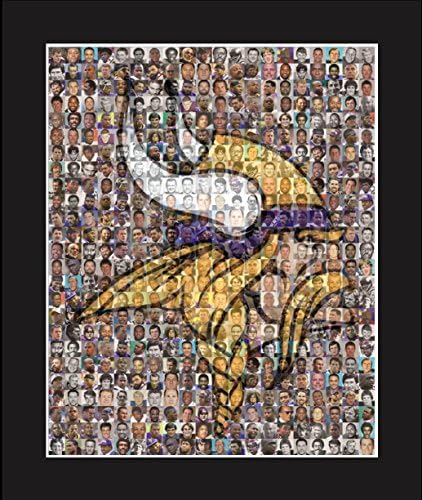NFL Minnesota Vikings Photo Mosaic Print Art, Includes Over 100 of the Greatest Viking Players of All Time. 8x10" Matted Print