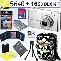 Nikon Coolpix S640 12.2MP Digital Camera (Pearl White) + 16GB Deluxe Accessory Kit