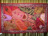 IMAGE OF Glamor Girl Hot Pink Bead Vintage India Decor Sari Tapestry Wall Hanging Throw 70x44