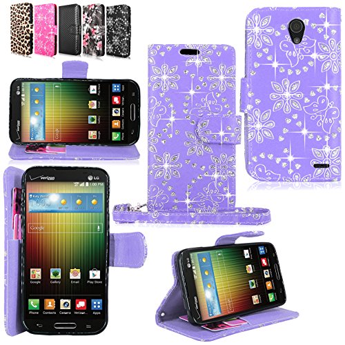 Cellularvilla Wallet Case for LG Lucid 3 VS876 Pu Leather Wallet Card Flip Open Pocket Case Cover Pouch (Purple Glitter)