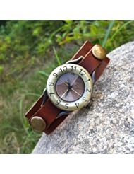 Womens Ladys Vintage Round Bracelet Watch Fashion Brown Leather Strap