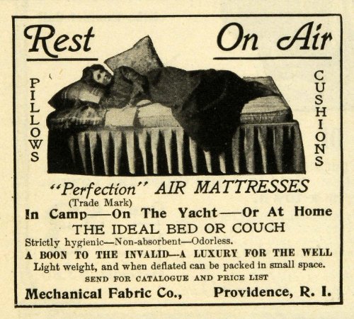 1901 Ad Mechanical Fabric Perfection Air Mattress Antique Bed Couch Providence - Original Print Ad