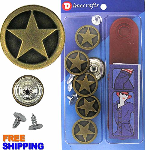 20mm Ranger Star Brass Jean Tack Buttons Kit, 6 Set with Tool