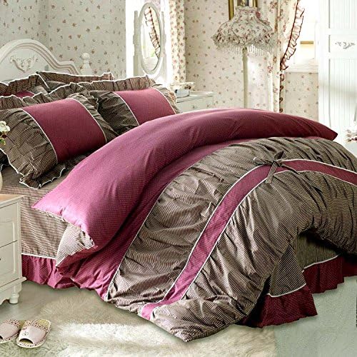 YOYOMALL Polka Dot Bedding Sets for Teen Girls, Rustic Ruffle Duvet Cover Set 100% Worsted Twill Cotton ,4Pcs (5ft, 6)