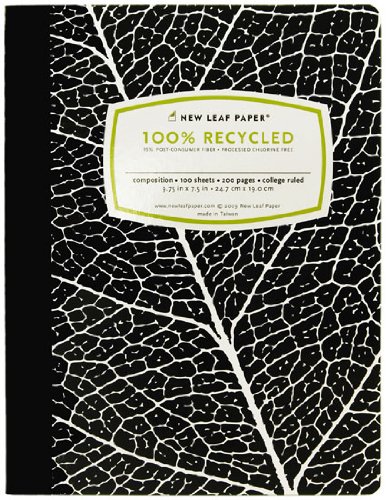 New Leaf Basic 100% Recycled Paper Composition Book, 100 Sheets, 9.75 x 7.5 Inches, College Ruled, Black Leaf (4512305)