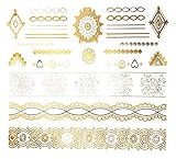 Premium Metallic Tattoos - 75+ Gold, Silver, Black Shimmer Designs. Temporary Fake Jewelry Tattoos By Terra Tattoos™ (Harmony Collection)