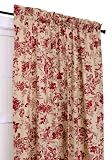 Ellis Curtain Palmer Floral Toile 50-Inch-by-54-Inch Tailored Panel with Tieback, Red