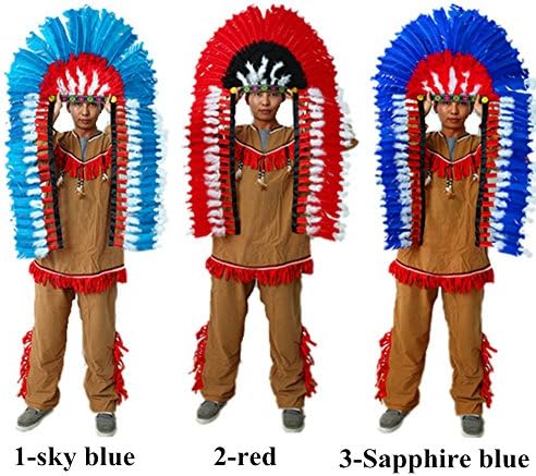 Large Indian Feather Headdress Savage Tribe Chiefs Headdress (1-sky blue)