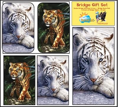 Bridge Gift Set - Tigers on the Prowl - Double Deck Playing Cards - Score Pad - 2 Sets of Tallies