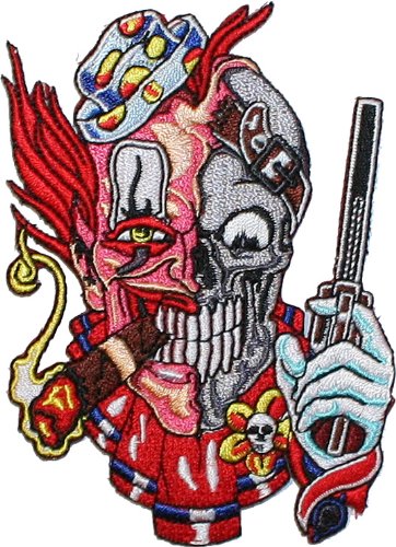 Skull Clown Pistol Embroidered iron on biker Patch
