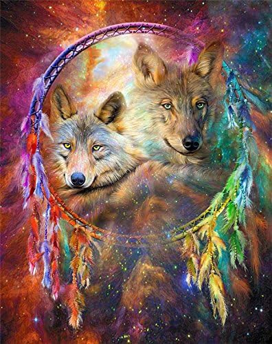 wwseven Wolf DIY Diamond Painting Kit for Kids, Crystal Diamond Painting,the Best Gift for Kid's Birthday 14x16 Inch