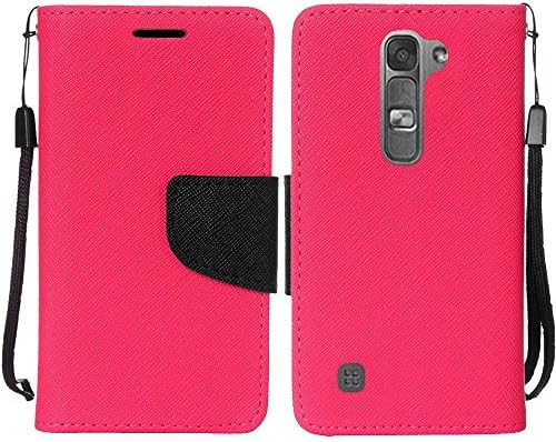 Lg Magna, Lg Volt 2, Premium Pu Leather Flip Wallet Credit Card Cover Case Retail Package By Crazycover (Hot Pink)