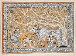 Original Art from India Madhubani Folk Paintings Home Decor Organic Color Paper 22 x 30 inches