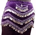 Belly Dance Coin Hip Scarf, ZigZag Rectangle, Velvet Fabric