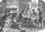 LONDON:Matchbox-Makers at Bow,antique print,1871