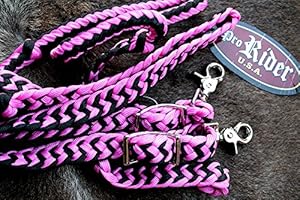Roping Knotted Horse Tack Western Barrel Reins Nylon Braided Pink 60706