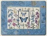 Large Cutting Board ~ Blue Wildflower Butterfly ~ made of tempered glass ~ code 316