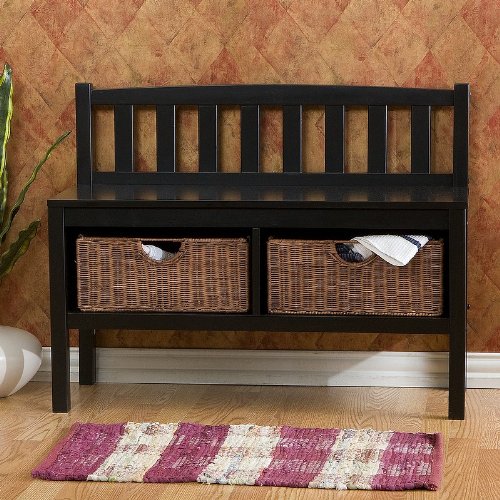 Bench with Storage Baskets - Black