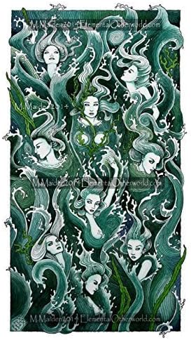 Wave Maidens, The Nine Daughters of Aegir, signed A4 print, Viking art, Norse mythology, heathen, pagan, legend, water, the sea, the ocean, by M.Maiden Elemental Otherworld