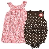 Carters Girls Dress and Romper 3 Pc Set Orange Brown Animal Print (6 months)