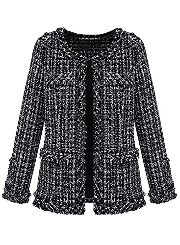 (アザブロ)AZBRO レディース お洒落 秋 カジュアル 長袖 黒 白 格子縞 上着 防寒 あったか シンプル 前開き アウター コート