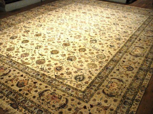 13’0 x 16’8 Beige Persian Hand Knotted Wool Tabriz