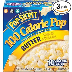 Pop Secret Snack Size 100 Calorie Butter, Microwavable Popcorn, 10-Count, 11.2-Ounce Box (Pack of 3)