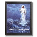 Jesus Christ Walking On Water Religious Picture Black Framed Art Print by 