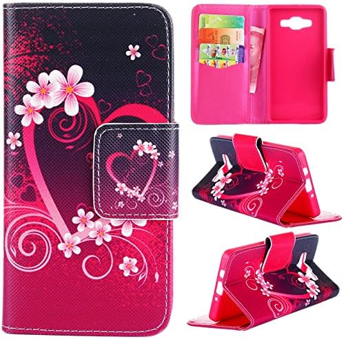 Galaxy A7 Case Samsung Galaxy A7 Cover EMAXELER Stylish Wallet Case Kickstand Flip Case Credit Cards Slot Cash Pockets PU Leather Flip Wallet Case with Stand For Samsung Galaxy A7 Red Love