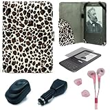 Leopard Pattern Design Protective Portfolio Nylon Carrying Case Cover for Amazon Kindle 3rd Generation Wireless Reading Device 3G Wi-Fi 6 inch LCD Display + Clear Screen Protector Guard for Kindle 3 Wifi + USB Travel Home Charger + USB Car Charger + Pink Hifi Noise Reducing Headphones / Earbuds