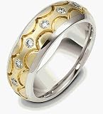 7mm Titanium & 18 Karat Yellow Gold Designer Diamond Wedding Band