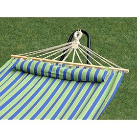 Bliss Hammocks Tequila Sunrise With Pillow - Green Blue Yellow Stripe by Bliss