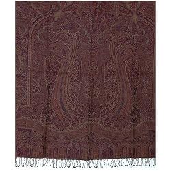 Throw Blanket Wool Asian Jacquard Pattern India 55 inches x 106 inches (wbscov044)