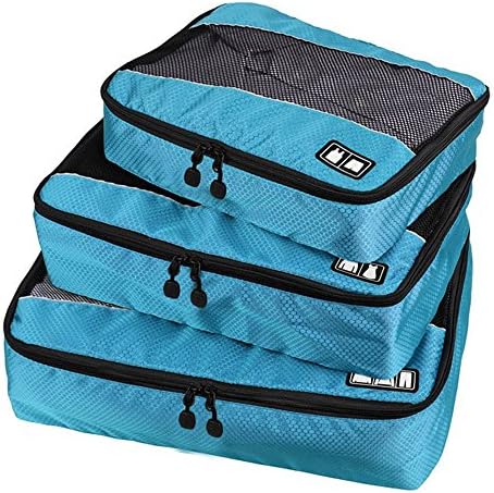 LuYou Waterproof 3 Set Soft Luggage Packing Cubes,Travel Organizer Bag with Laundry Bag (Blue)