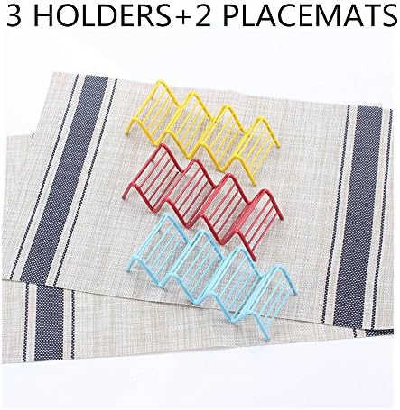 STARTONG Food-grade Color Coating Stainless Steel Taco Stand/Rack/Holder Taco Shells - Restaurant Serveware Style Rack - Package of 3 Bonus 2 Placemats