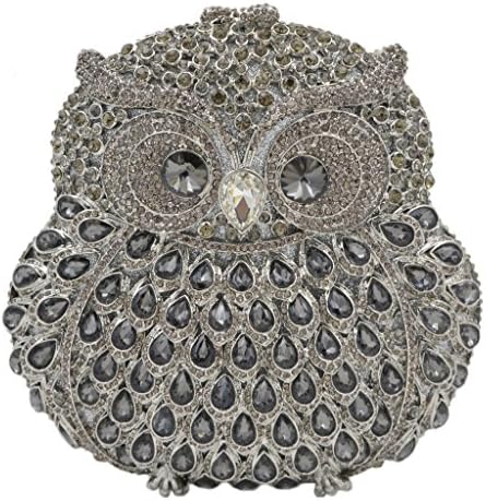 Smile Trade Women's Owl Animal Shape Clutch Purse Grey Rhinestones Evening Wedding Bags