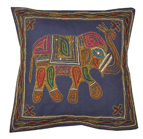 Imagen 2 de Indian algodón hecho a mano Zari bordado de lentejuelas y trabajo Cojín tamaño del conjunto de 16 x 16 pulgadas Juego de 2 piezas