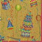 Caspari Set of 2 Birthday Celebration Gold Square Paper Cocktail Napkins, Set of 20