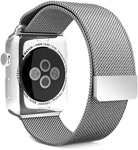 Apple Watch Band, Piqiu Fully Magnetic Closure Clasp Mesh Loop Milanese Stainless Steel Bracelet Strap for Apple Watch Sport &amp; Edition 42mm All Models No Buckle Needed -- Silver