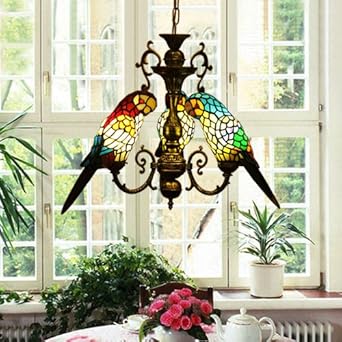 glass Tiffany terrace stained  restaurant vintage tiffany parrot  vintage  chandelier chandelier