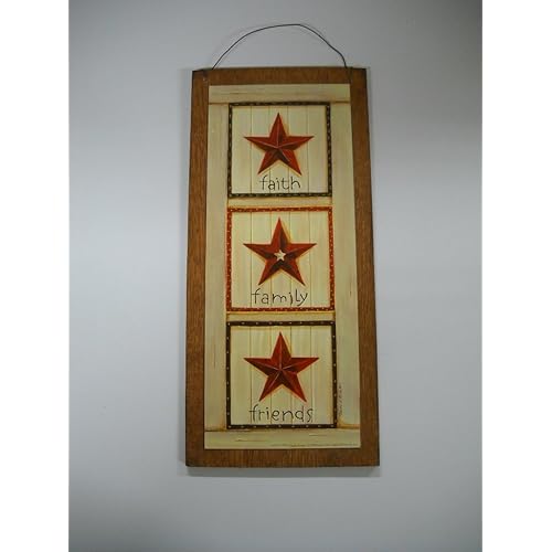 Burgundy Barn Star Faith Family Friends Country Wall Art Sign Primitive Decor