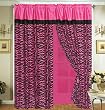 Hot Pink Black Flock Satin Zebra Window Curtain / Drape Set with Sheer Backing 120-by-84-Inch