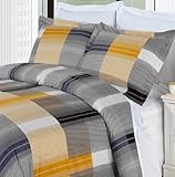 IMAGE OF Plaid Gold Black Duvet Cover Mens Boys Bedding Set Full/Queen
