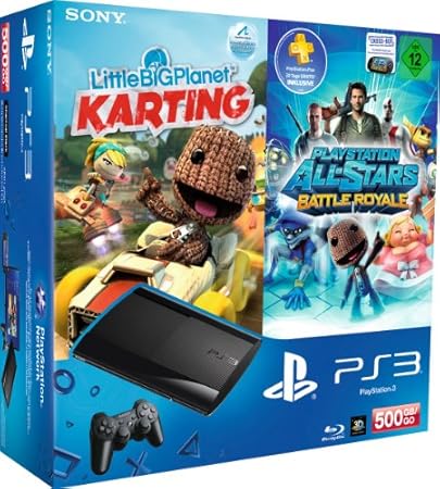 PlayStation 3 - Konsole Super Slim 500 GB (inkl. DualShock 3 Wireless Controller + LittleBigPlanet Karting + PlayStation All-Stars Battle Royale)