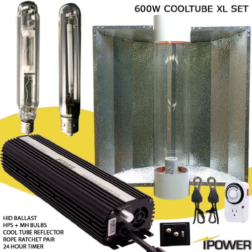 600w Digital Super HPS MH Grow Light System with XL Air Cooled Tube (2-in-1 Extra Large Wing). Best 600 watt hydroponic grow light set. 600w Dimmable Ballast, Super High Pressure Sodium & MH bulb, 6