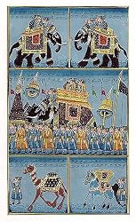 Indian Folk Art Miniatures Paintings Drawings & Water Color on Paper Procession 5.75 x 8 inches