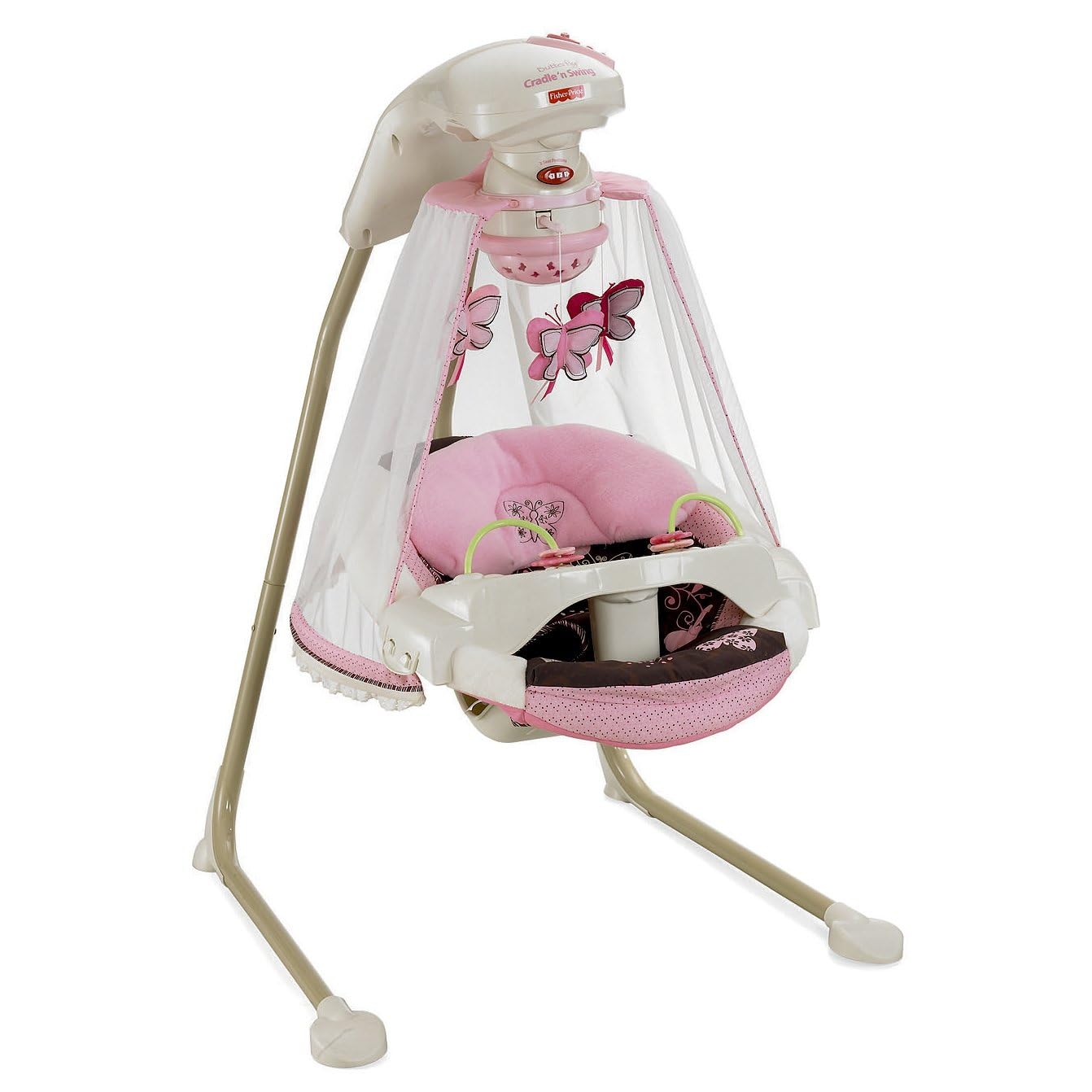 Fisher Price Butterfly Pink Mocha Mobile Baby Papasan Deluxe Cradle